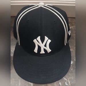 New Era Black Fitted Cap with White and Blue Accents